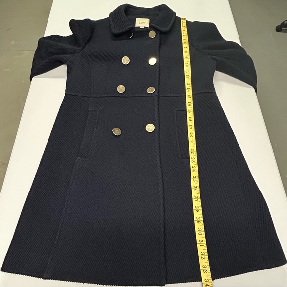 Loft Womens Pea Coat Size 10 Wool Blend Corduroy Pockets Classic Preppy Navy - Picture 9 of 11